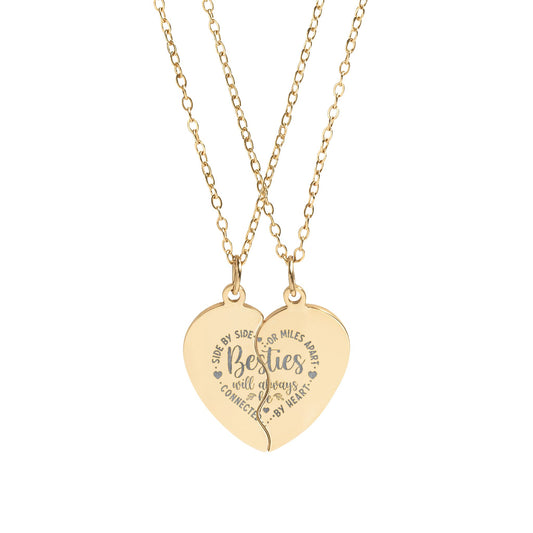 Engravable Break-Apart Heart Necklace Set — Besties Heart Split Pendant Jewelry