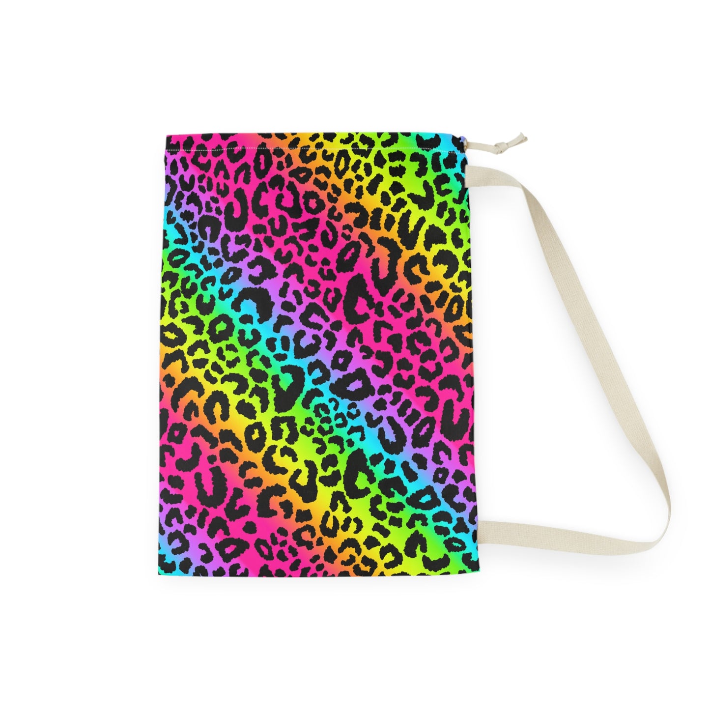 Rainbow Leopard Print Laundry Bag — Bright Neon Animal Print Drawstring Tote for Dorms & Travel