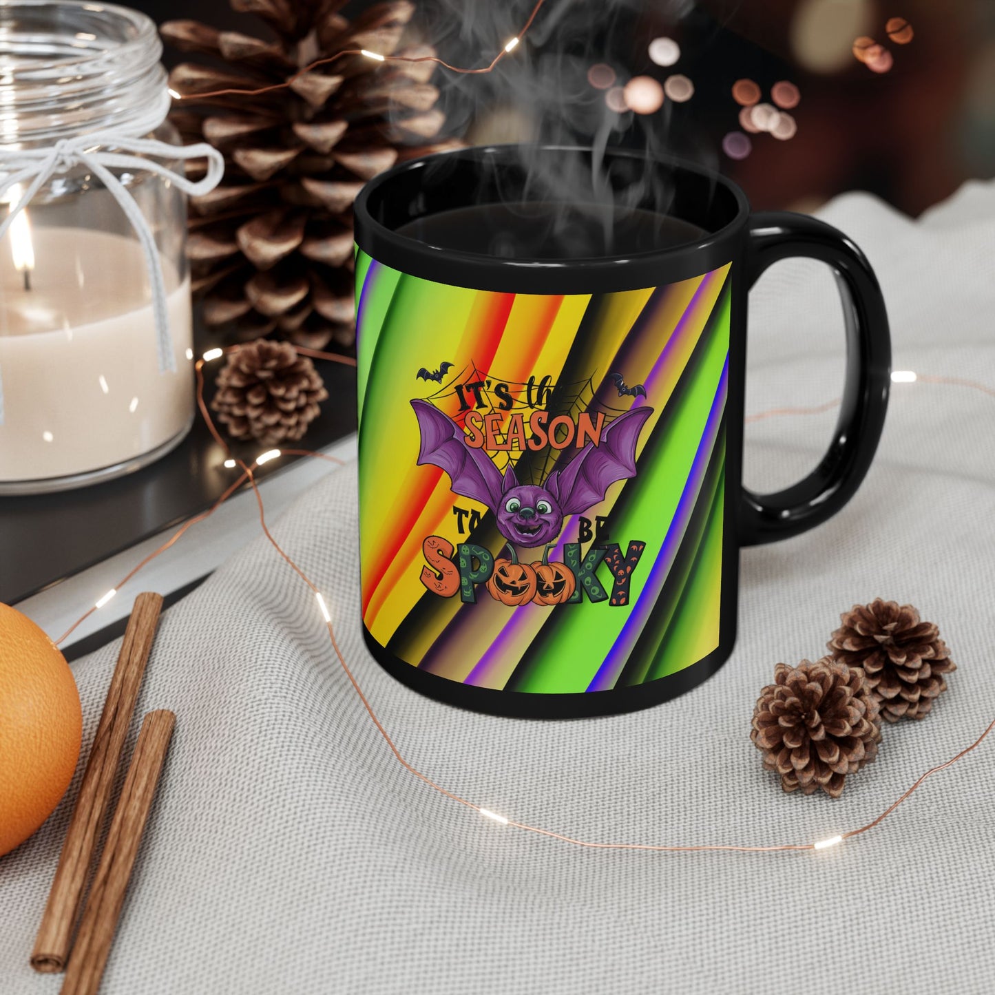 Halloween Theme Black Mug (11oz, 15oz), Cute Halloween Expression, Halloween Lovers, Coffee, Tea, Hot Chocolate Lovers Gift Idea