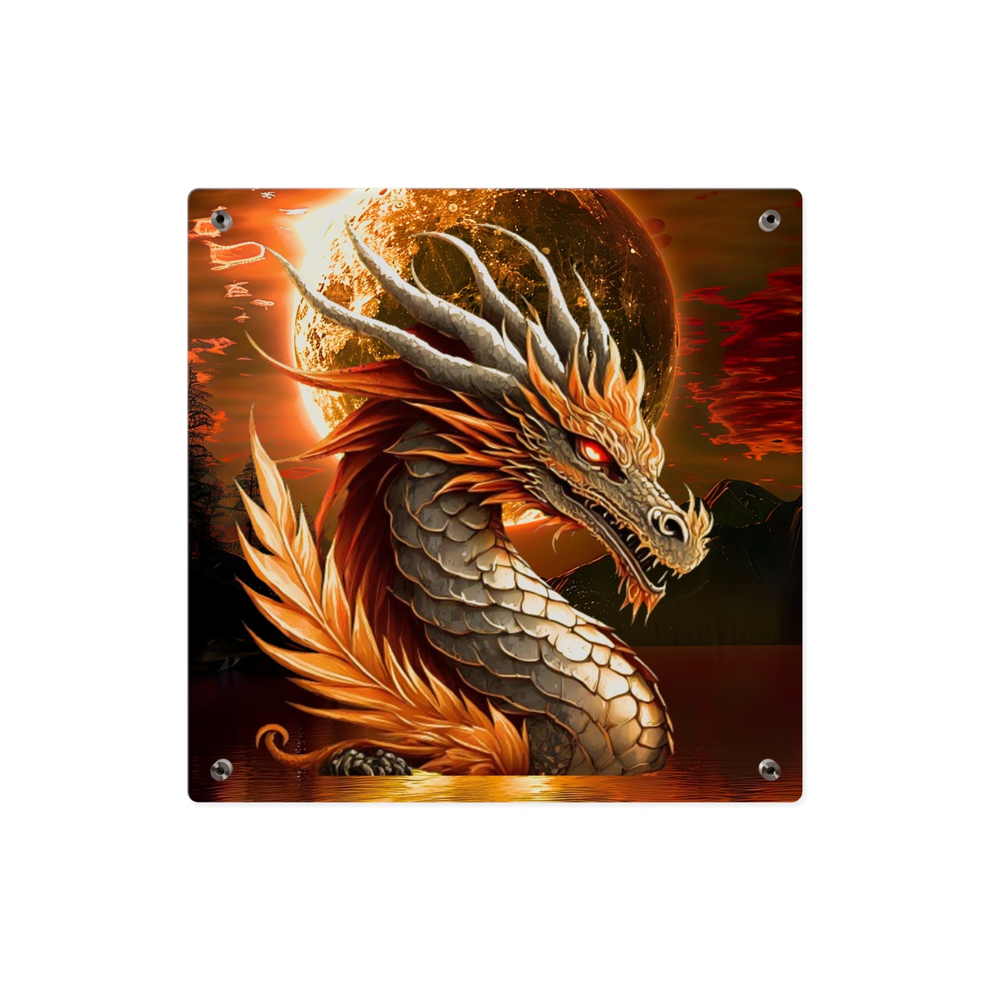 Gothic Theme Acrylic Wall Art Panels, Beautiful Dragon with Moon Background Decor, Accent for Any Room, Dragon Lovers, for Anyone