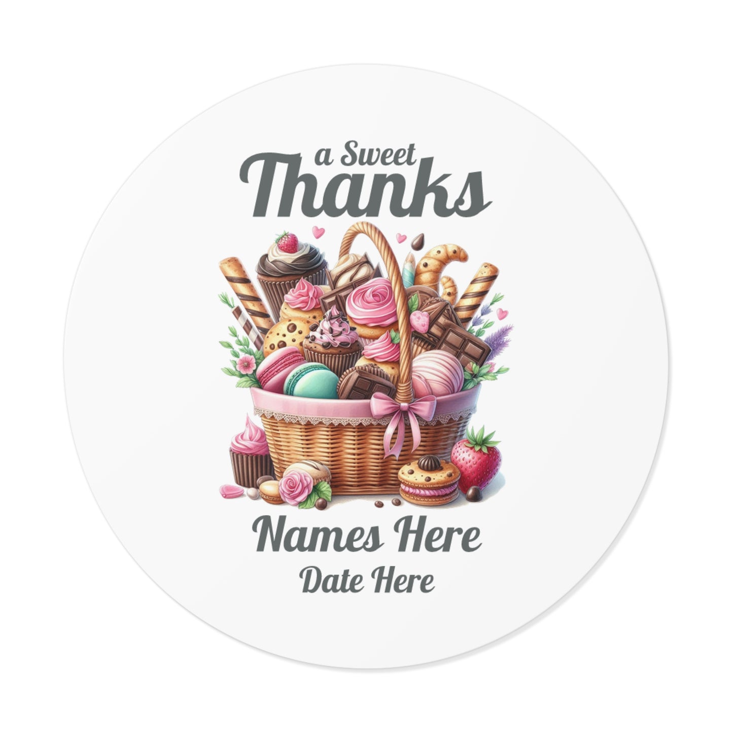 Sample Personalized Sweet Thanks Stickers for Events, Wedding Favors, Party Decor, Custom Labels, Gift Wrap