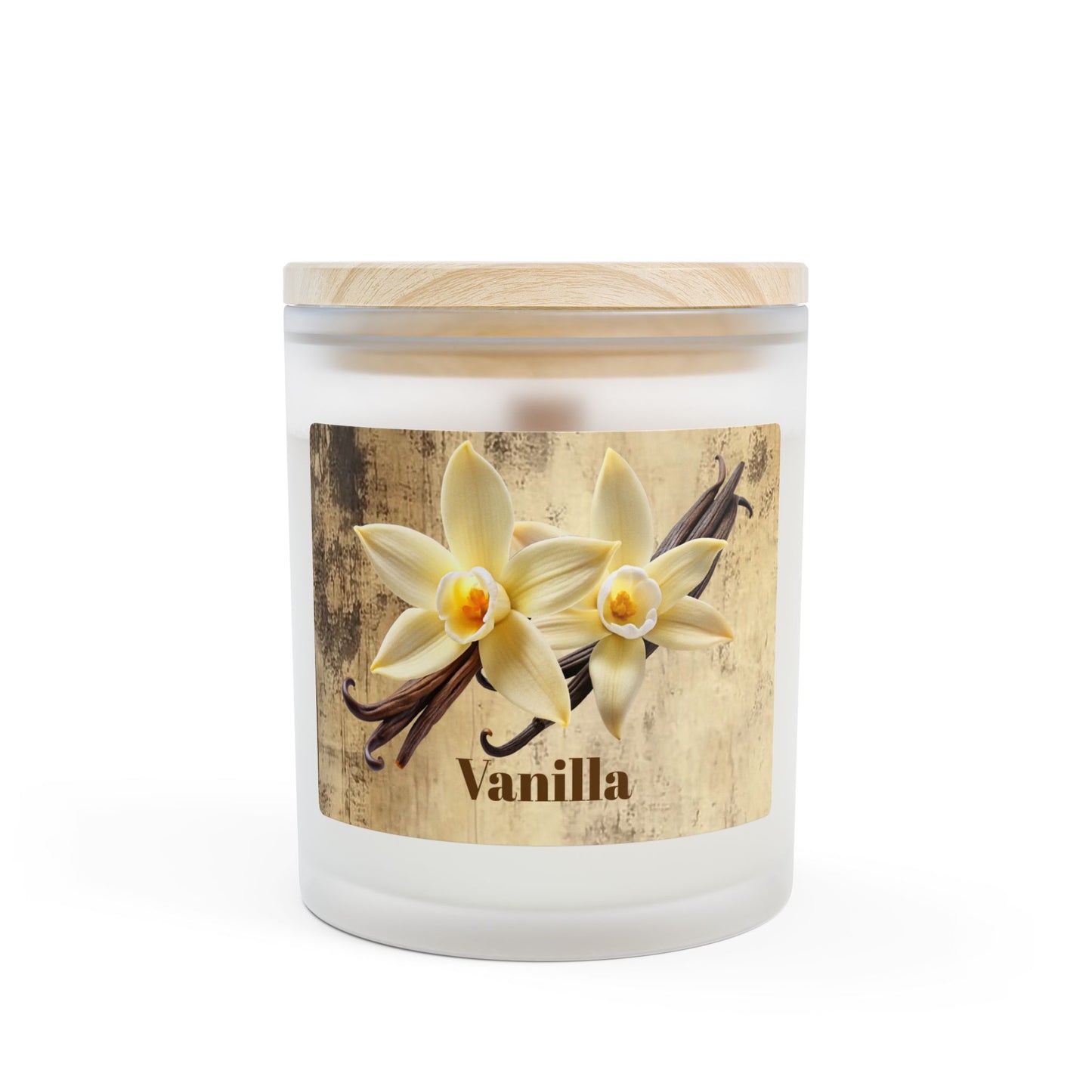Vanilla Frosted Glass Candle – 11oz Scented Soy Candle with Wooden Lid