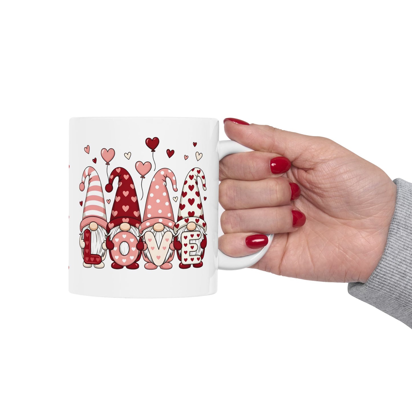 Valentine Gnome Mug (11oz, 15oz) — XOXO Heart Coffee Cup