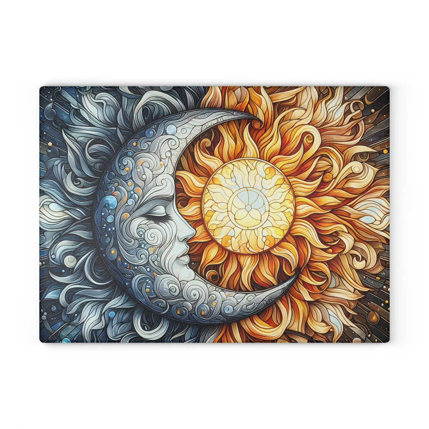 Sun and Moon Design Glass Cutting Board - Decorative Kitchen Art