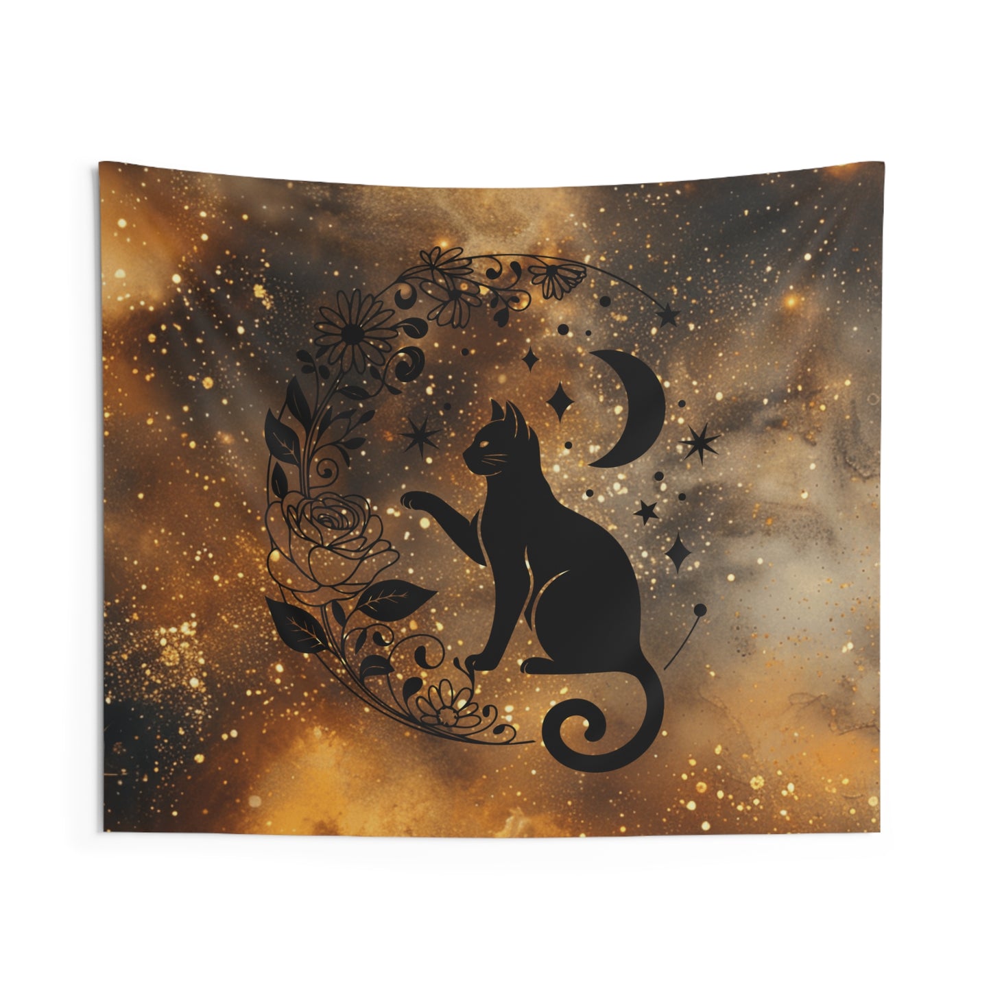 Celestial Cat Indoor Wall Tapestry | Boho Room Decor, Astrology Wall Art, Cat Lover Gift, Bedroom Wall Hanging, Cozy Home Accent