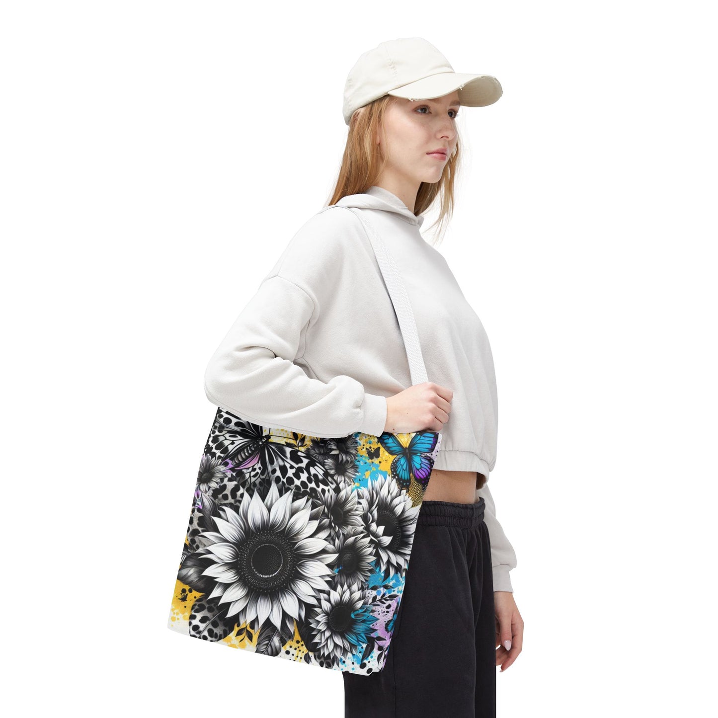 Sunflower & Butterflies Tote Bag — Color Splash Floral All-Over Print