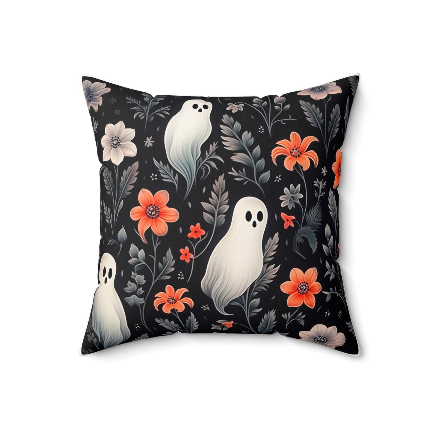 Ghostly with Floral Decor Spun Polyester Square Pillow for Any Room, Halloween Accent, Halloween Decor for Any Room, Great Gift Idea
