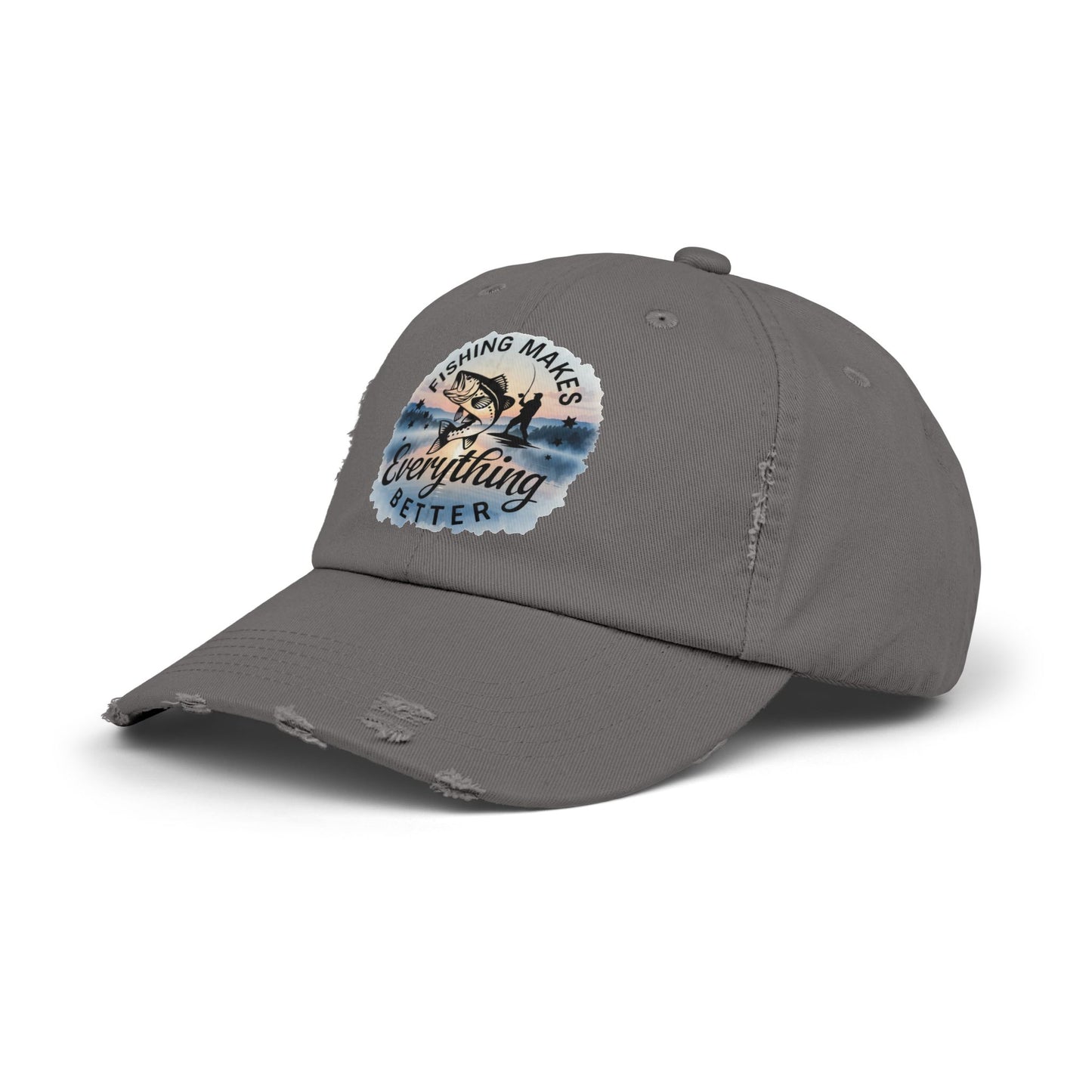 Fishing Humor "Fishing Makes Everything Better" Distressed Cap | Unisex Summer Hat, Fishing Accessories, Outdoor Gear, Gift for Anglers, Casual Headwear