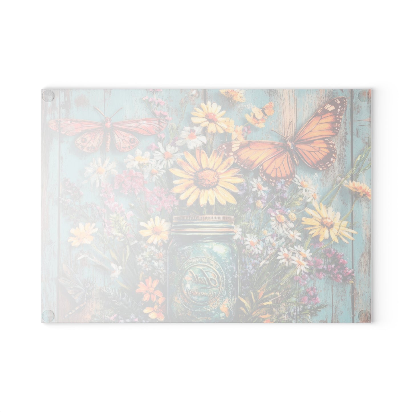 Botanical Beauty Glass Cutting Board with Butterflies and Flowers