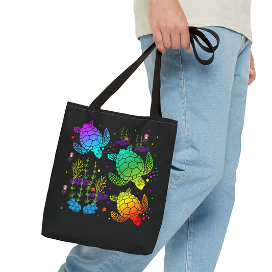 Rainbow Turtle Tote Bag - Eco-Friendly Reusable Shopper, Beach Bag, Gift for Ocean Lovers, Summer Fun, Art Tote