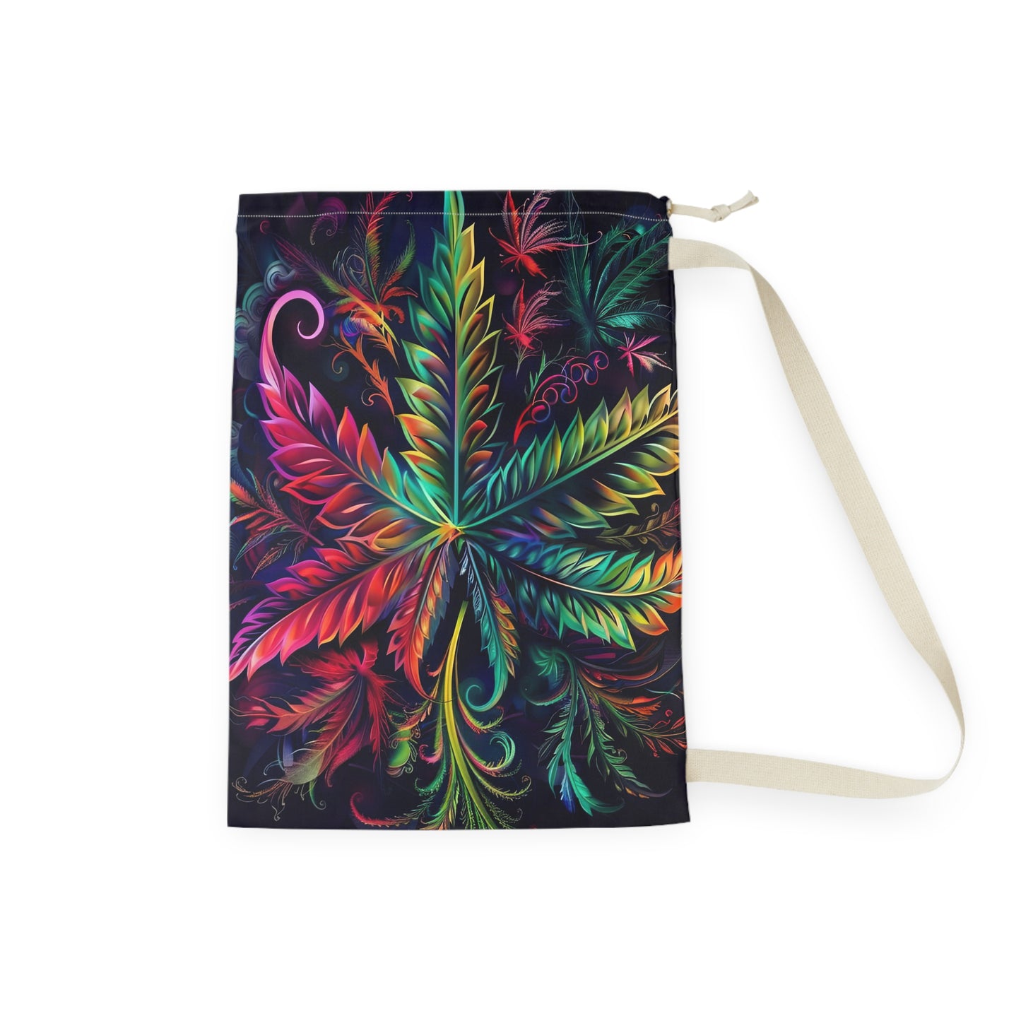 Laundry Bag — Vibrant Botanical Leaf Print Drawstring Laundry Bag