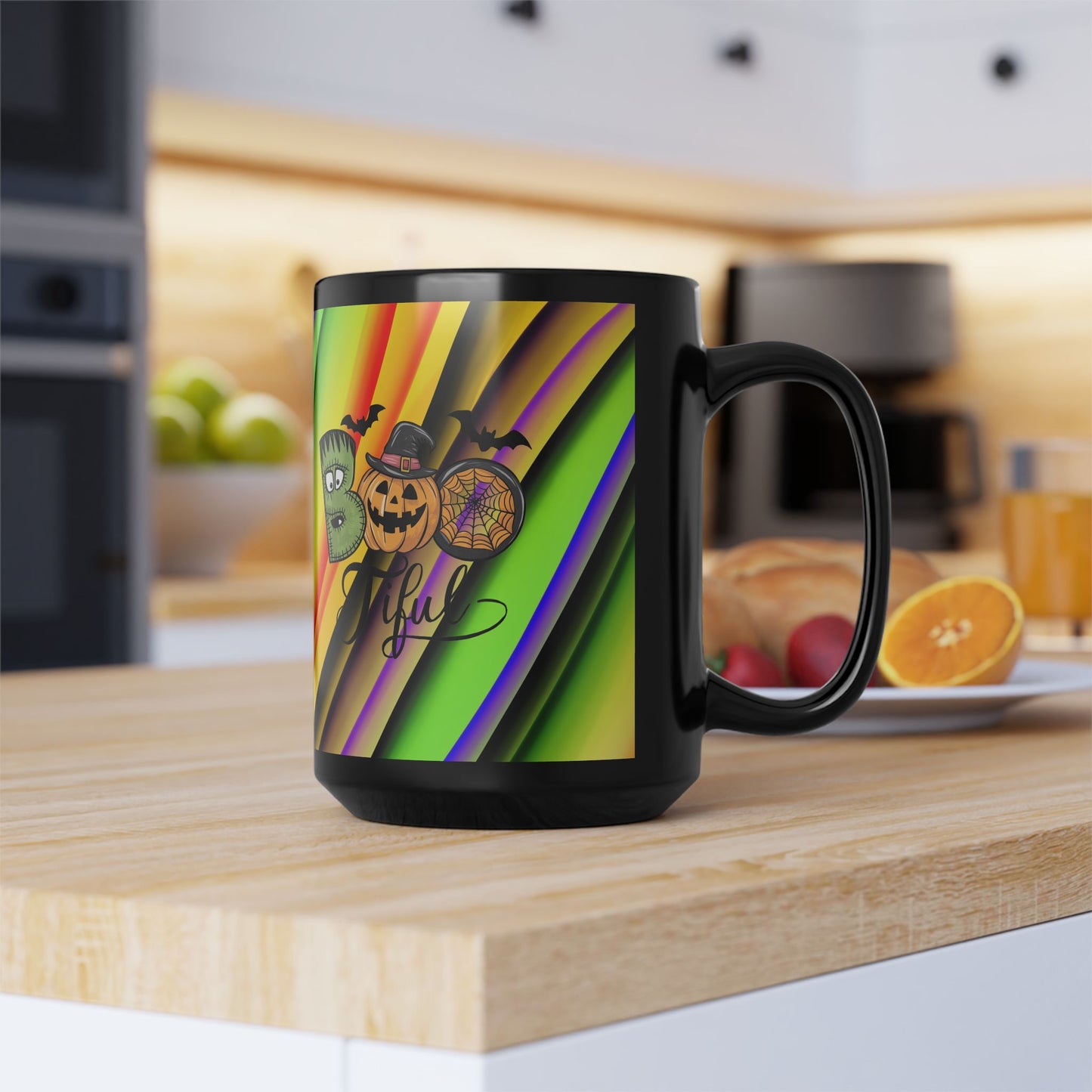 Halloween Theme Black Mug (11oz, 15oz), Cute Halloween Expression, Halloween Lovers, Coffee, Tea, Hot Chocolate Lovers, Great Gift Idea for Anyone