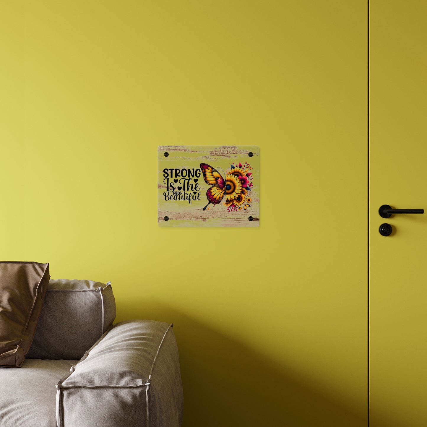 Acrylic Wall Art Panel - Inspirational Quote "Strong is the New Beautiful" Wall Decor