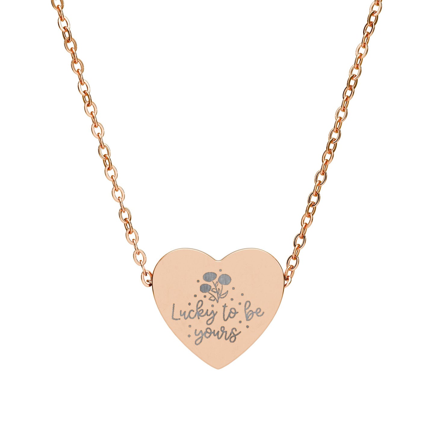 Lucky to Be Yours Heart Necklace - Engraved Personalized Pendant Gift