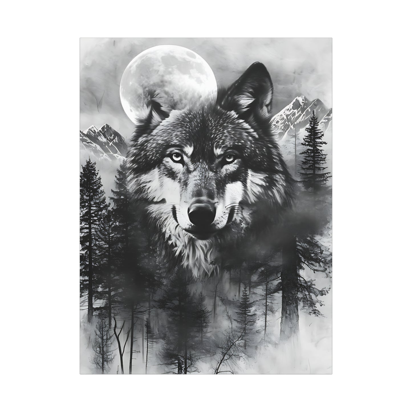 Majestic Wolf Canvas Wall Art - Black and White Wilderness Decor