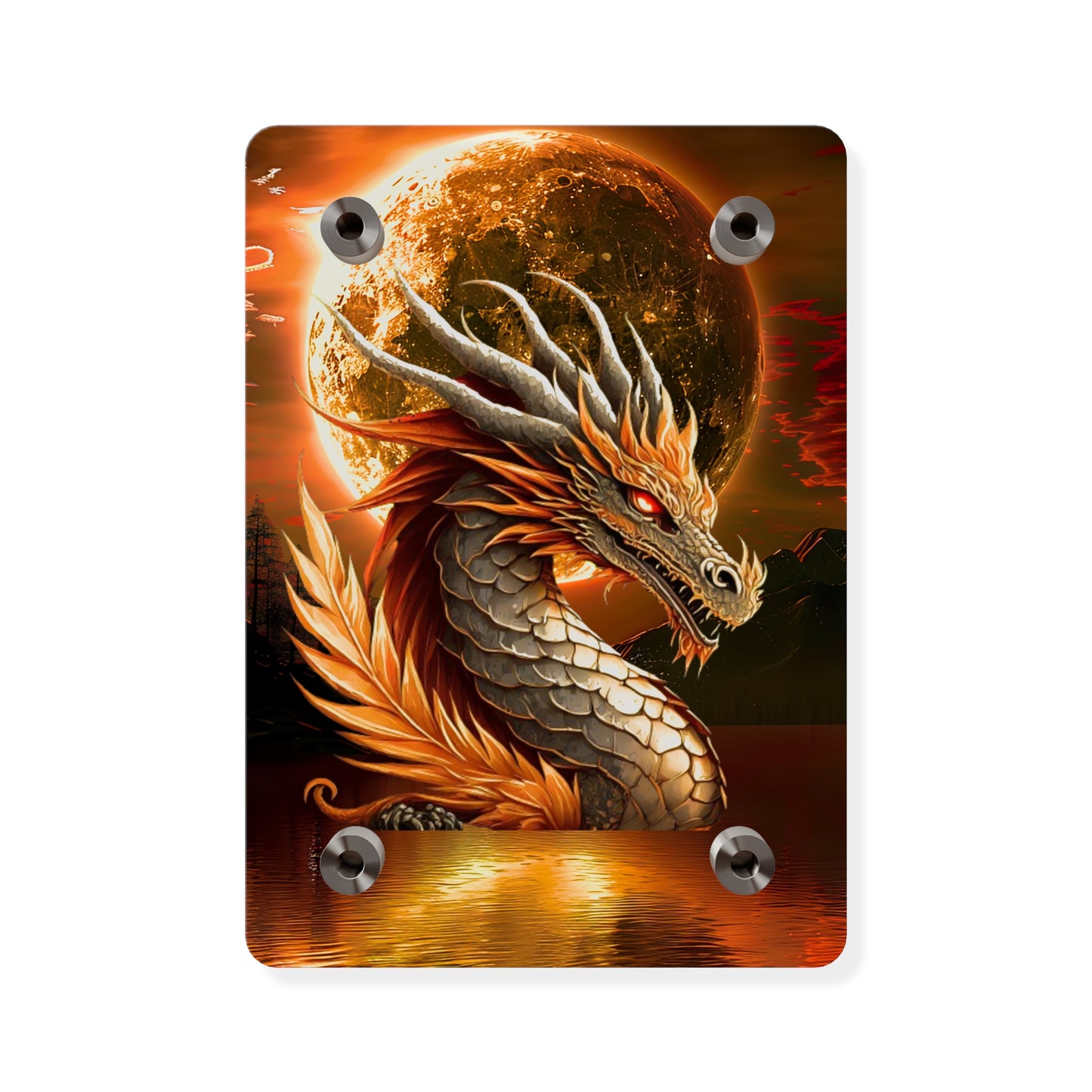 Gothic Theme Acrylic Wall Art Panels, Beautiful Dragon with Moon Background Decor, Accent for Any Room, Dragon Lovers, for Anyone