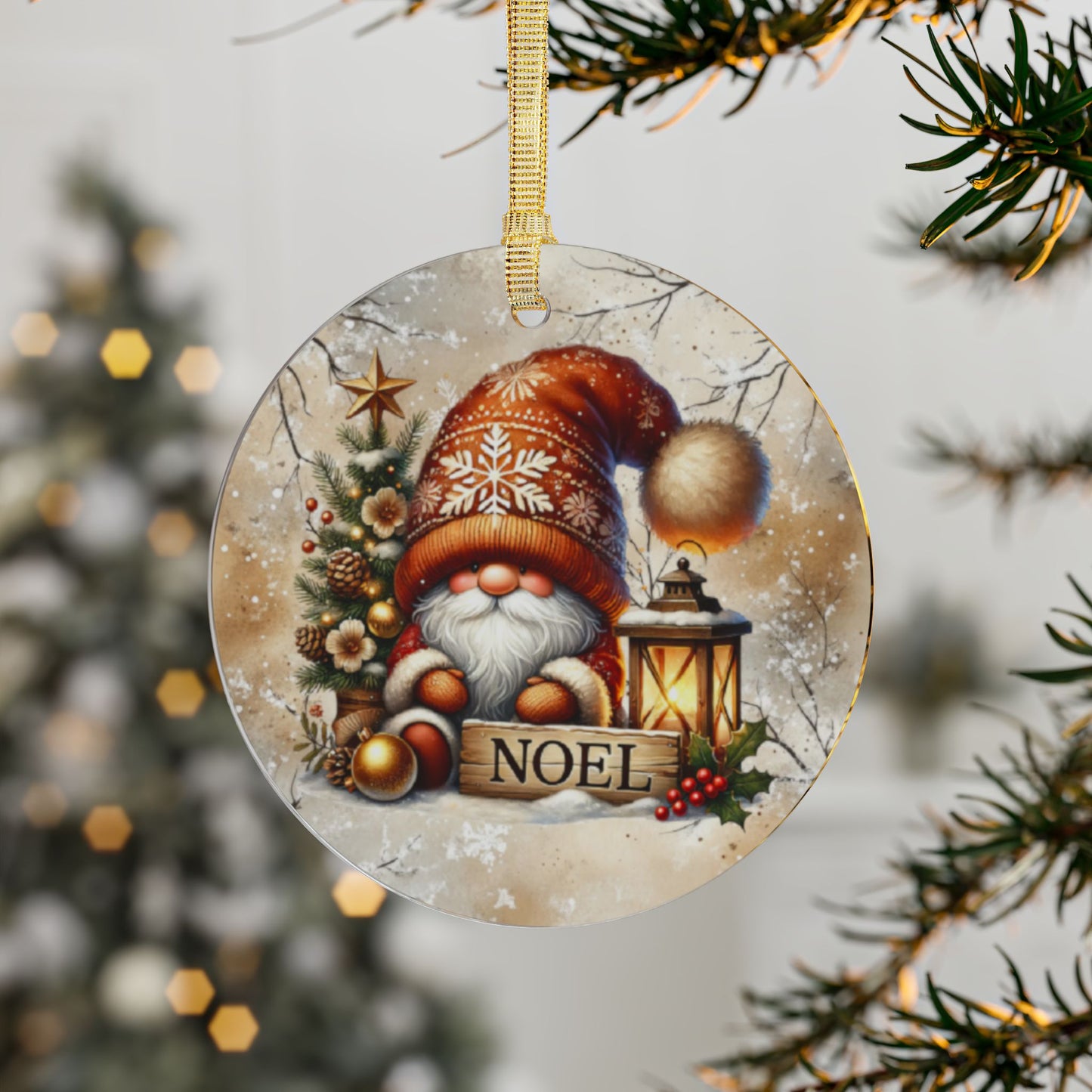 Festive Acrylic Ornaments with "Noel" Christmas Gnome Design Holiday Decor