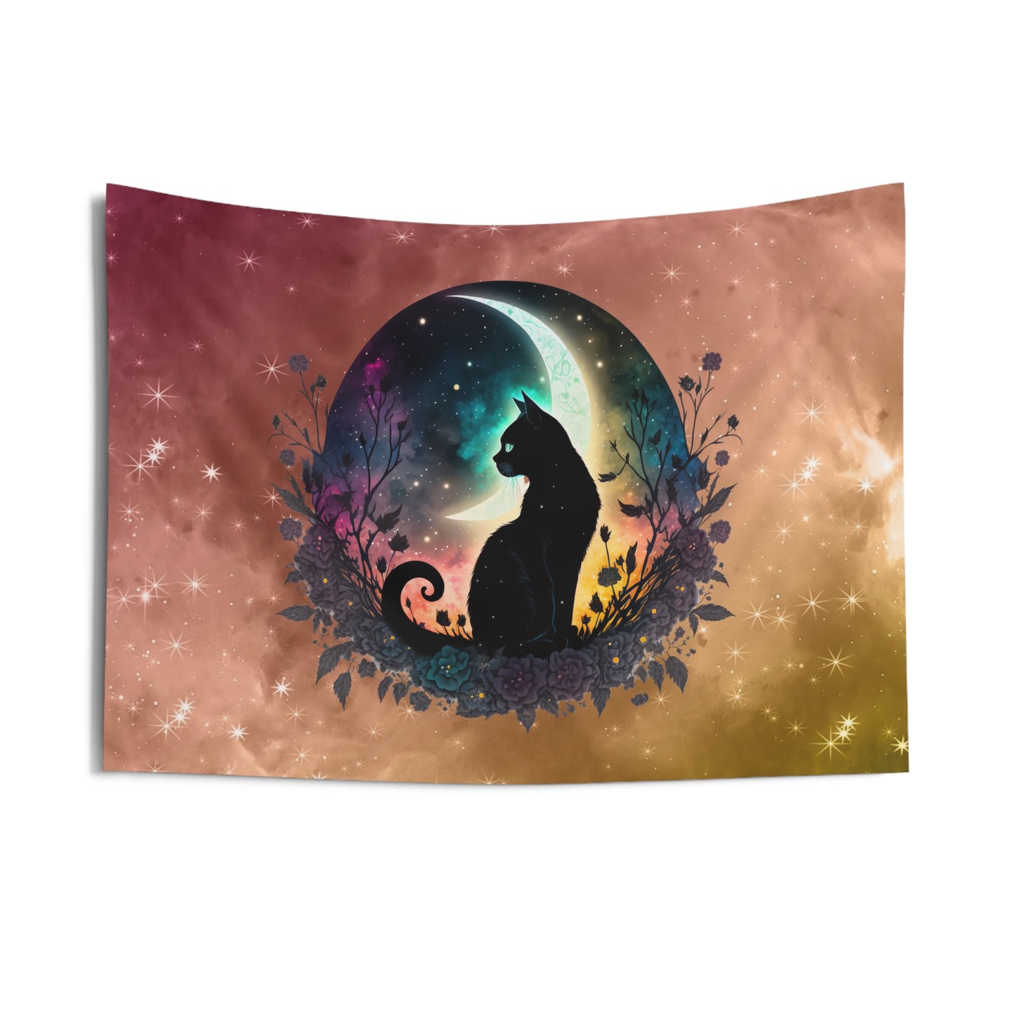 Celestial Cat Wall Tapestry - Boho Decor for Cat Lovers, Wall Hanging for Bedroom, Living Room, Unique Gift for Pet Owners, Home Decor
