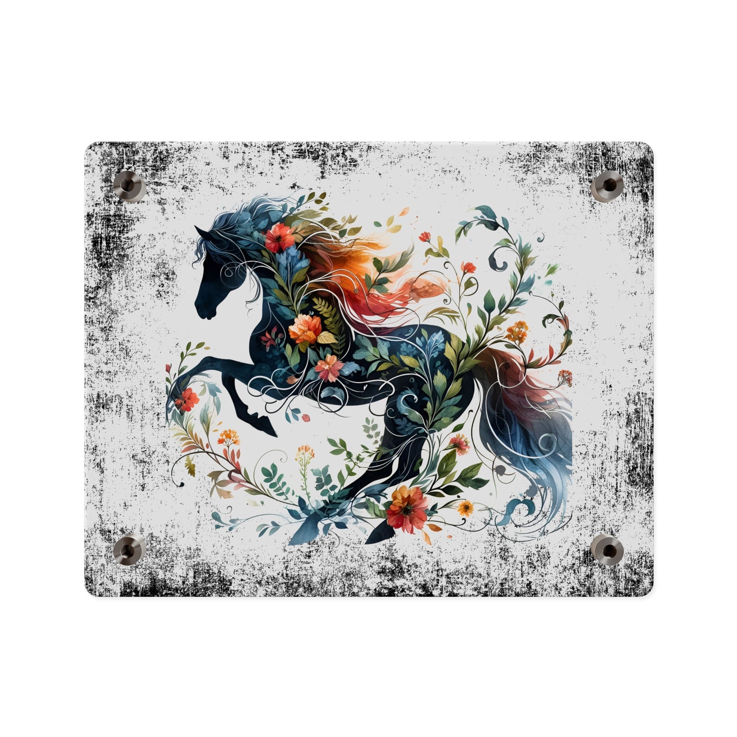 Vibrant Floral Horse Acrylic Wall Art Panel - Home Decor