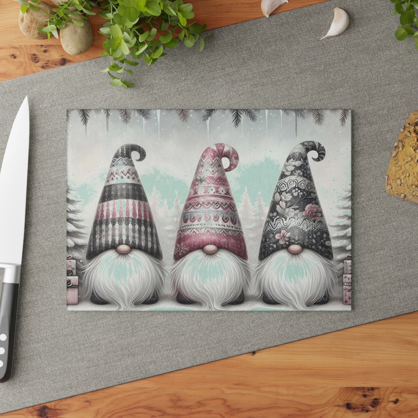 Festive Gnome Glass Cutting Board - Perfect for Holiday Cooking & Entertaining