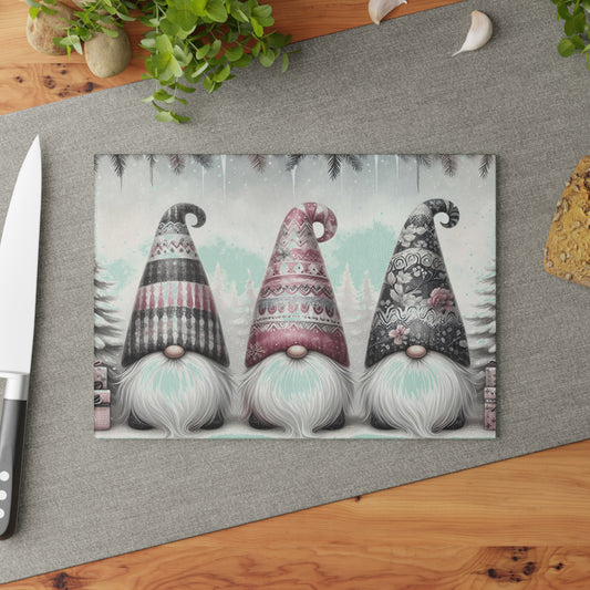 Festive Gnome Glass Cutting Board - Perfect for Holiday Cooking & Entertaining