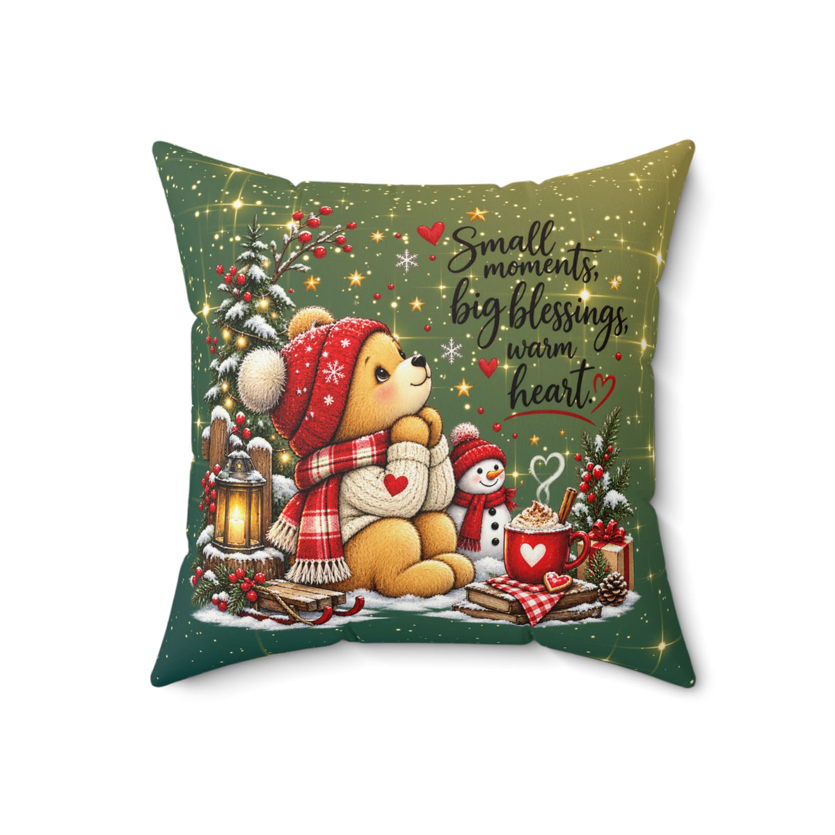 Square Faux Suede Christmas Bear Throw Pillow - Holiday Bear Throw Pillow Decor