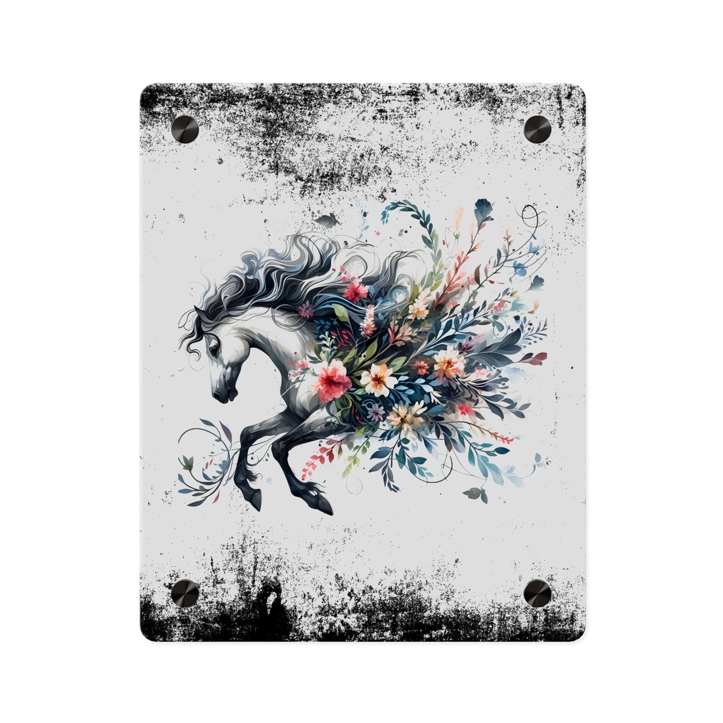 Floral Horse Acrylic Wall Art Panel - Modern Home Decor