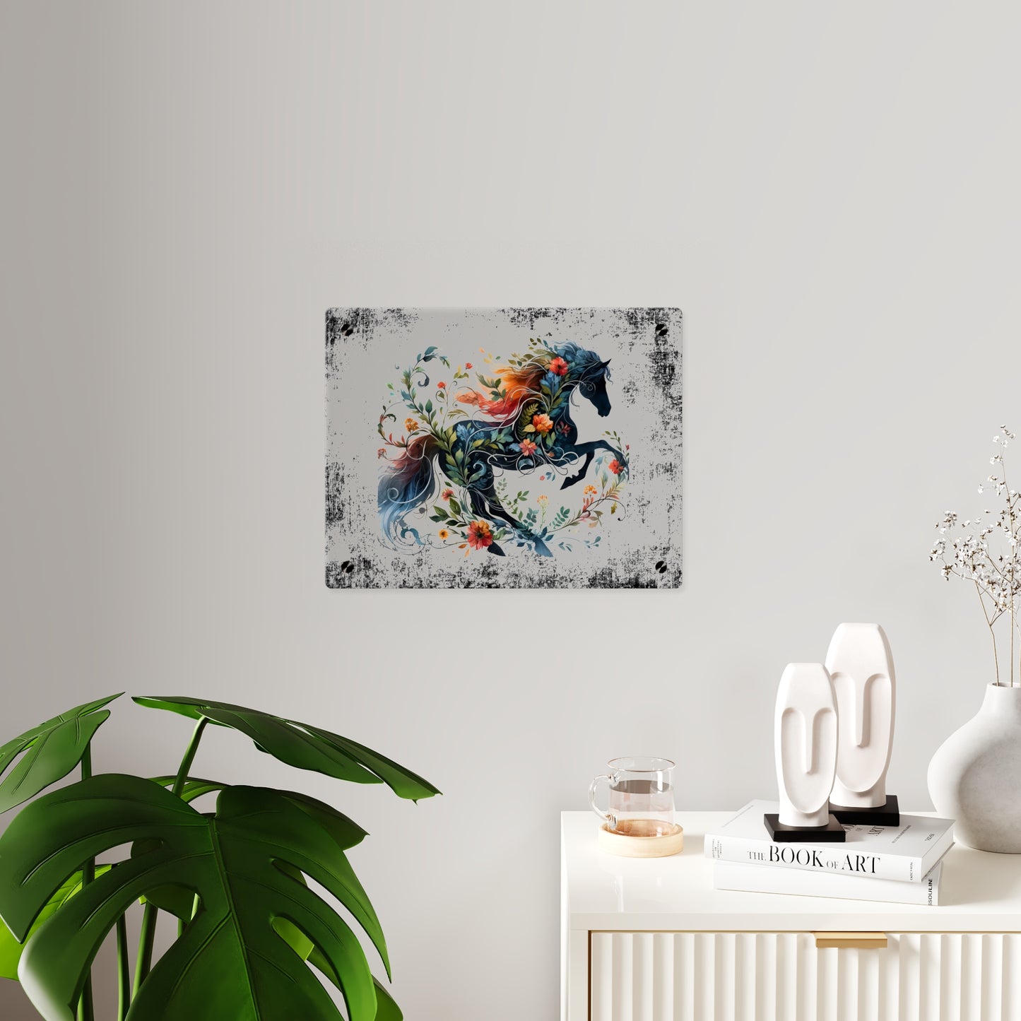 Vibrant Floral Horse Acrylic Wall Art Panel - Home Decor