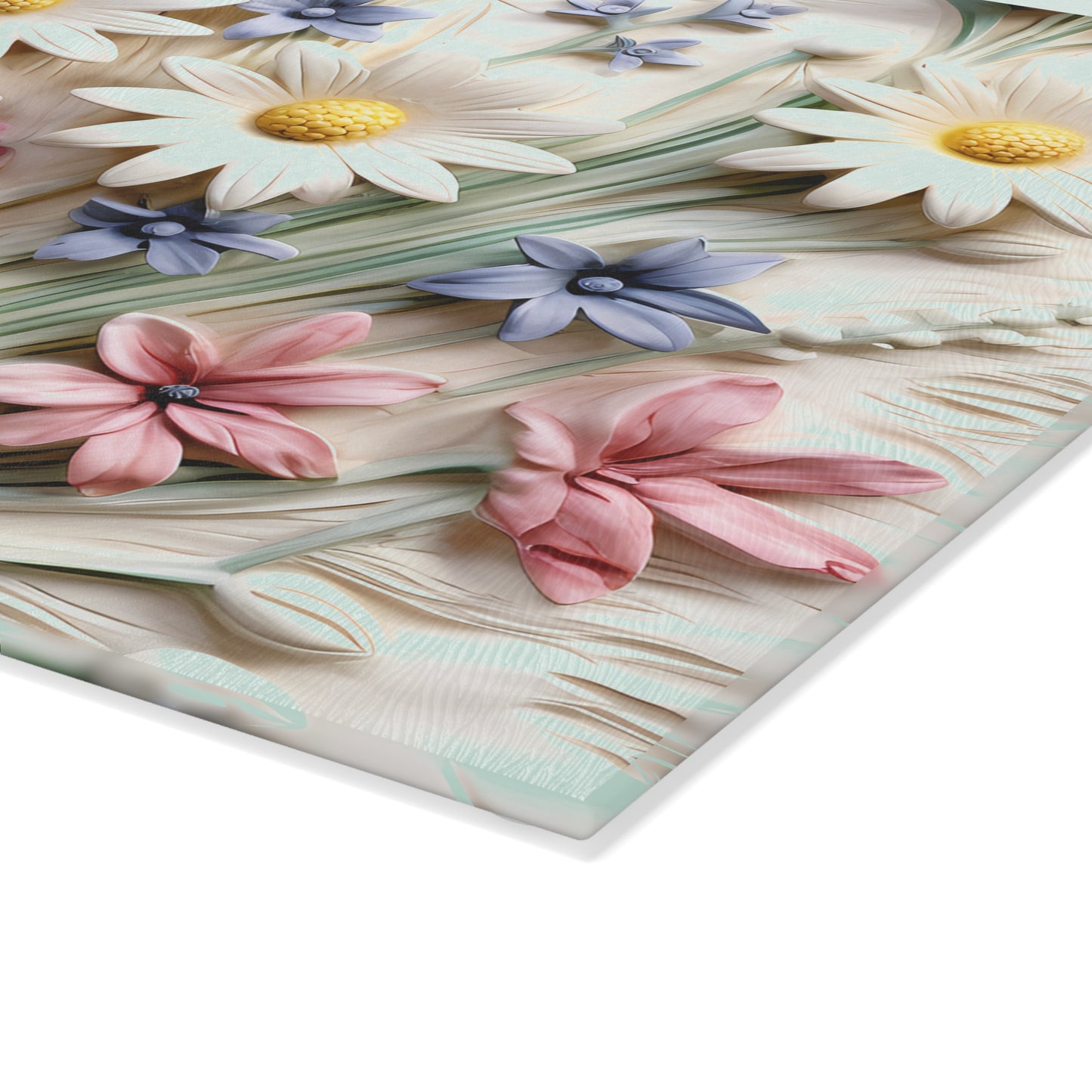 Floral Glass Cutting Board with Embossed Flower Design