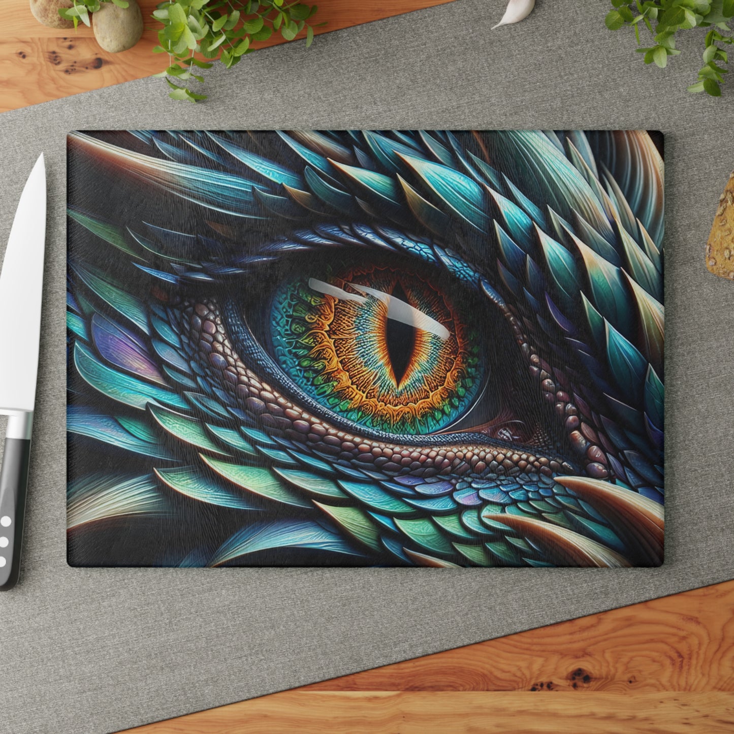 Vibrant Dragon Eye Glass Cutting Board - Perfect for Cooking Enthusiasts & Fantasy Lovers