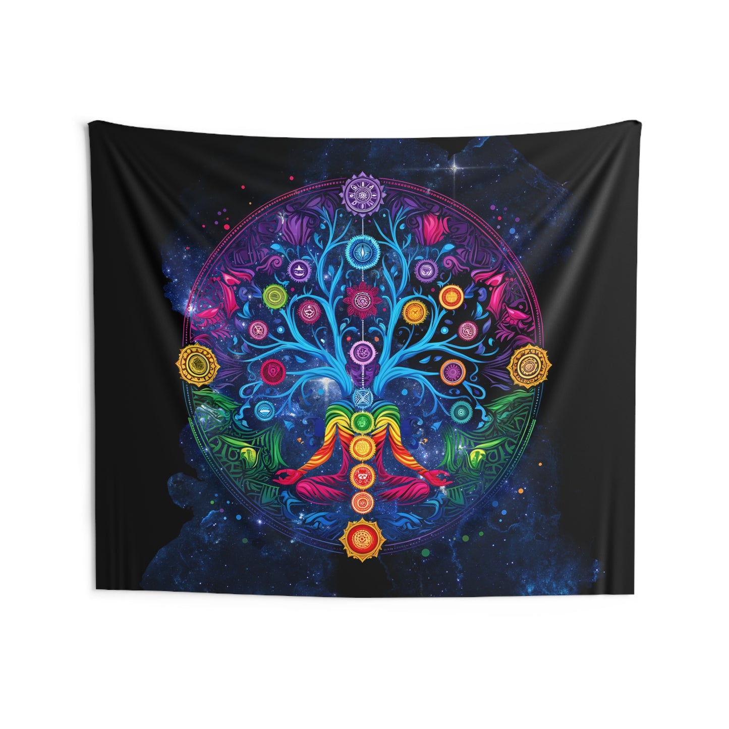 Vibrant Chakra Tree Wall Tapestry, Colorful Home Decor, Yoga Room Wall Art, Meditation Tapestry, Bohemian Wall Hanging