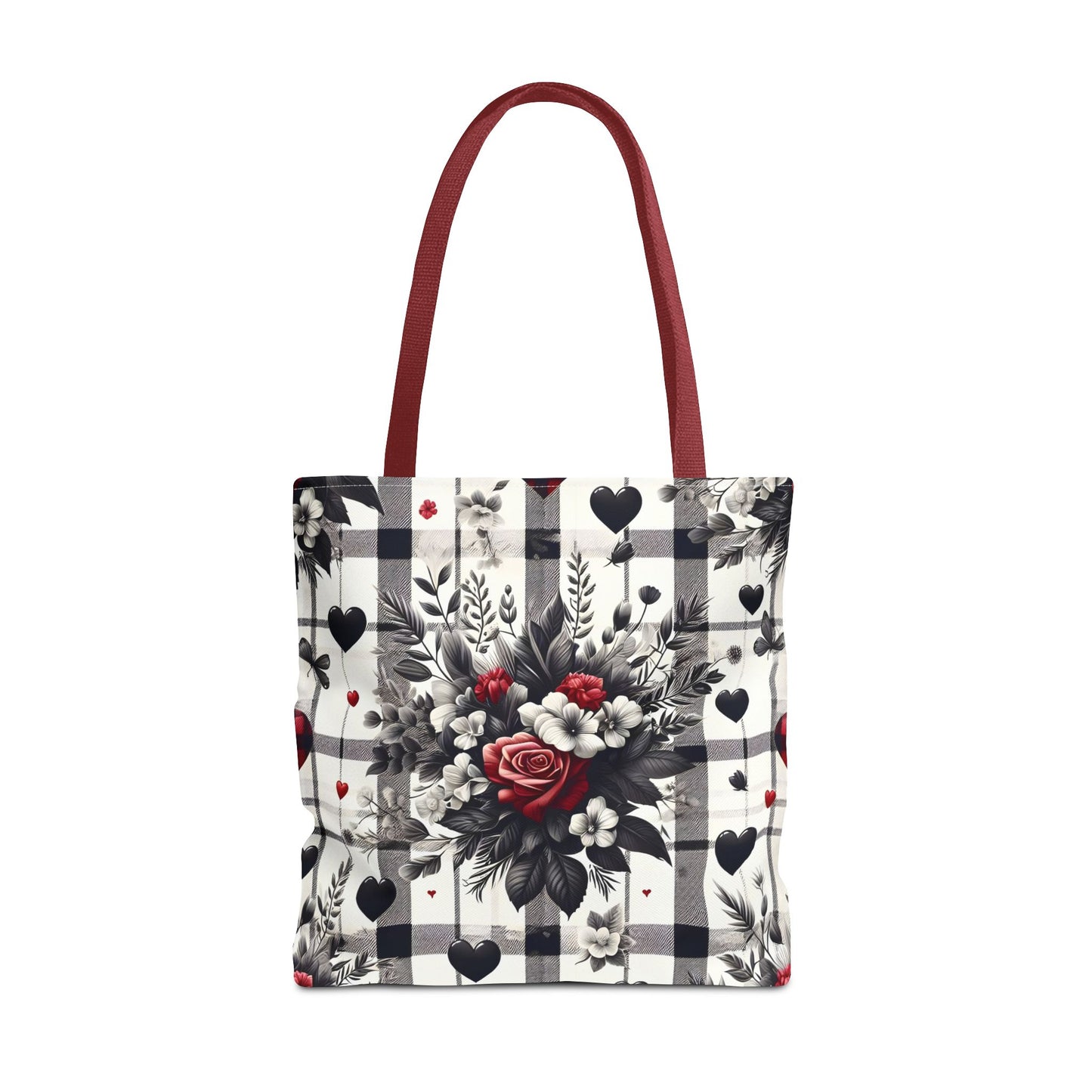Stylish Valentine Plaid Flower Heart Tote Bag