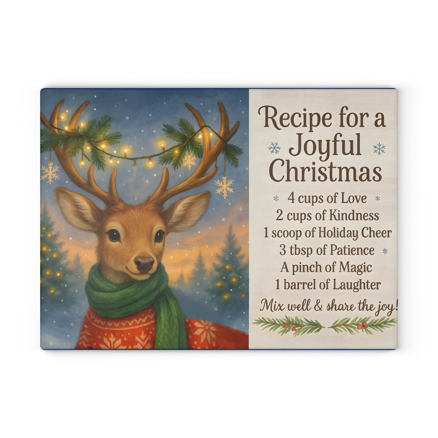 Joyful Christmas Recipe Glass Cutting Board