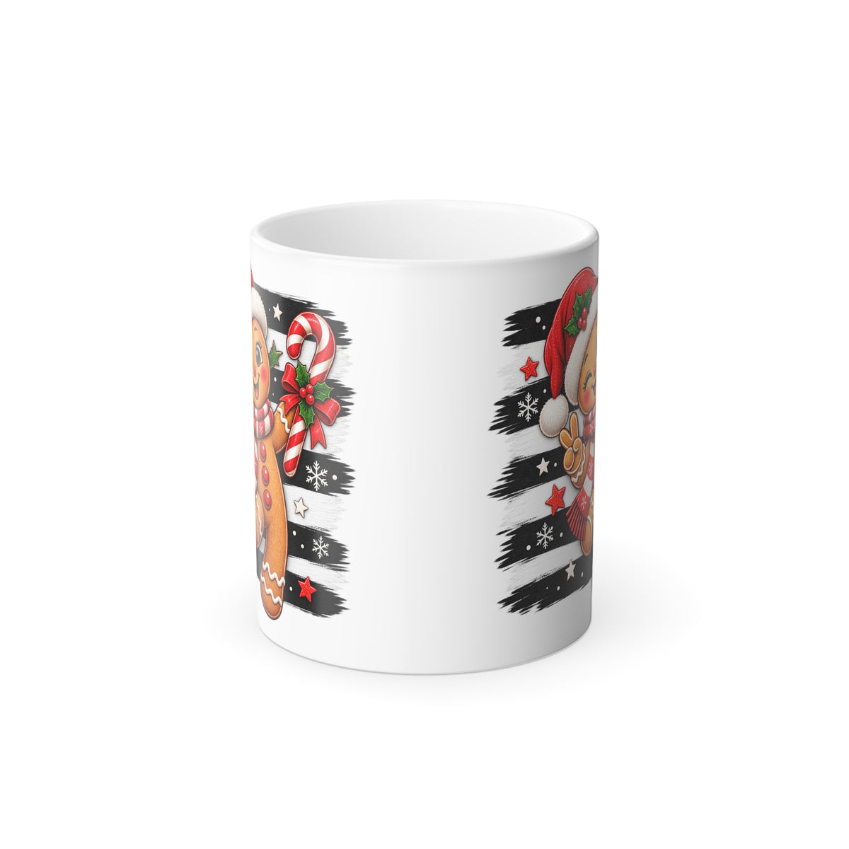 Cheerful Gingerbread Man in Santa Hat with Candy Cane Color Morphing Mug