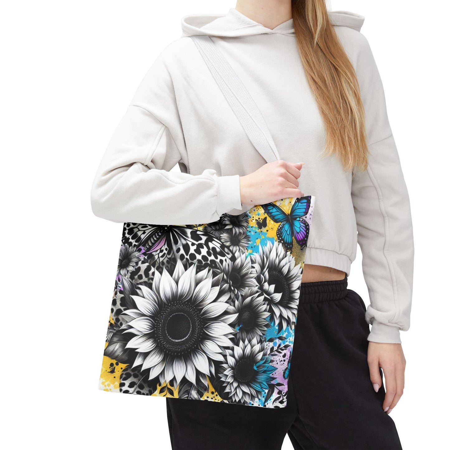 Sunflower & Butterflies Tote Bag — Color Splash Floral All-Over Print