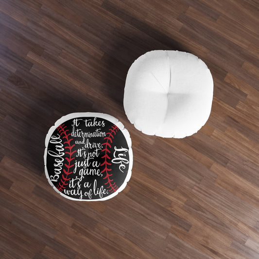 Round Tufted Floor Pillow - Baseball Theme