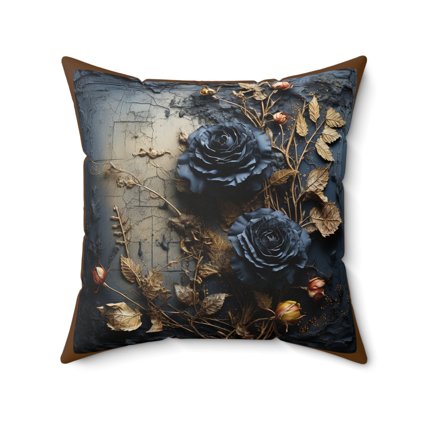 Elegant Floral Decorative Pillow with Gold Accents, Luxurious Home Decor, Gift for Housewarming, Wedding, or Anniversary