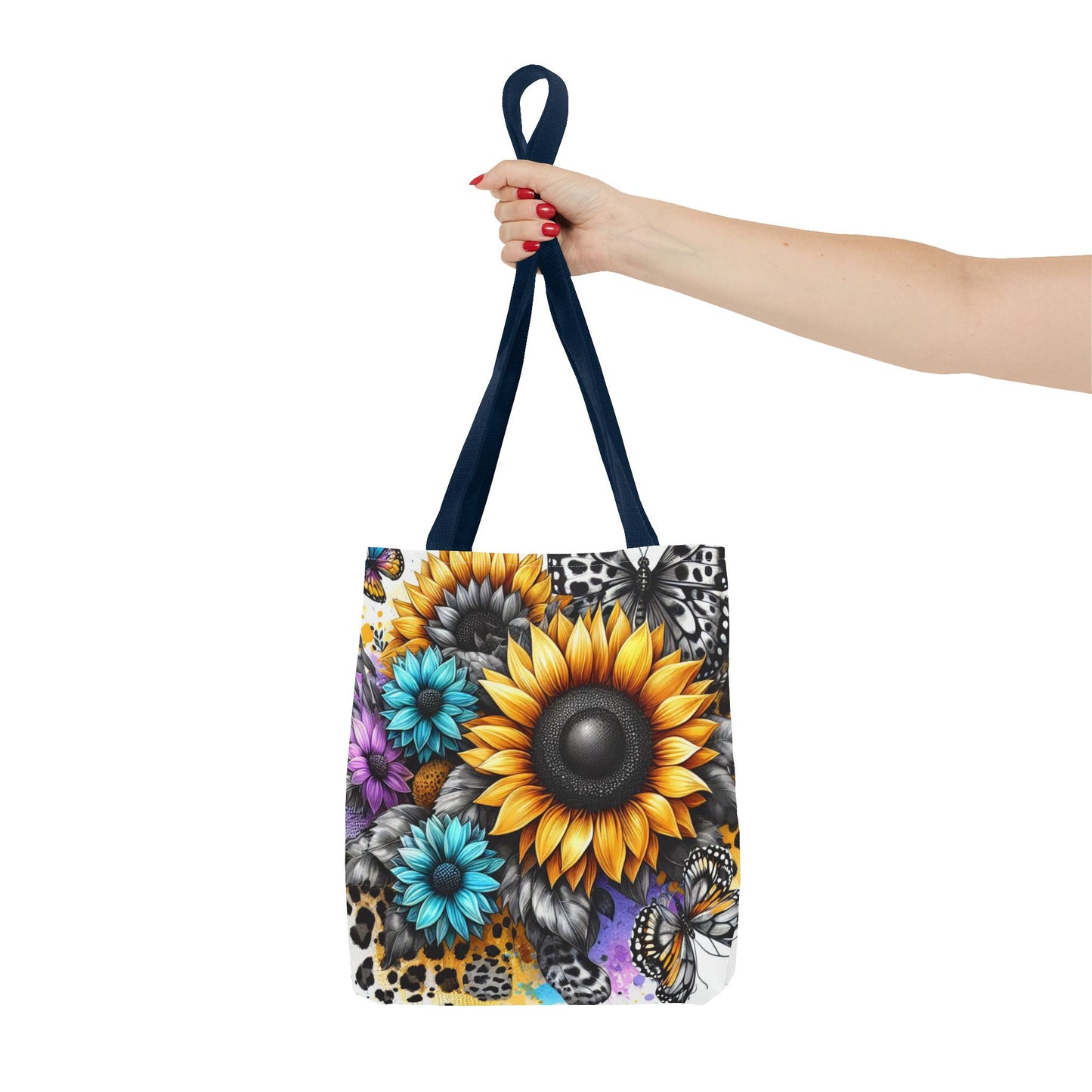Sunflower & Butterfly Tote Bag — Colorful Floral All-Over Print