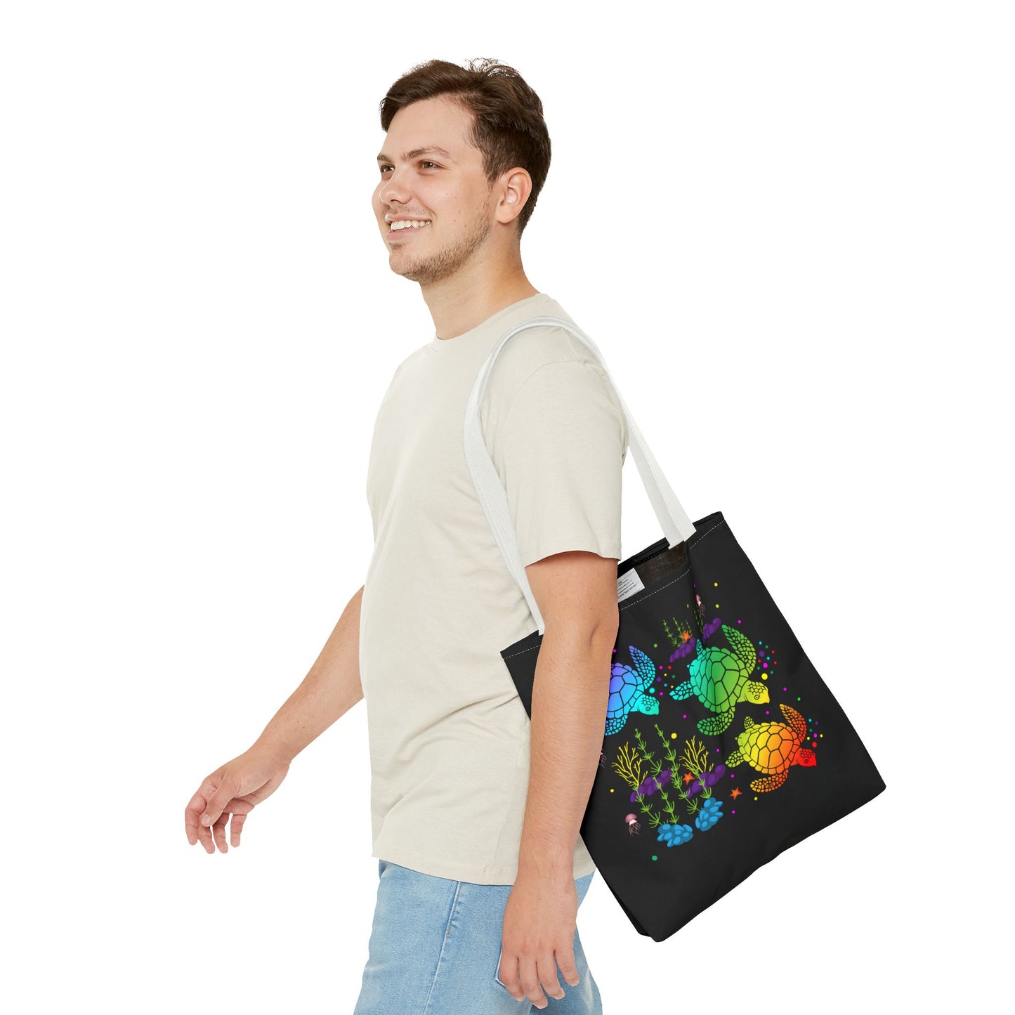 Rainbow Turtle Tote Bag - Eco-Friendly Reusable Shopper, Beach Bag, Gift for Ocean Lovers, Summer Fun, Art Tote