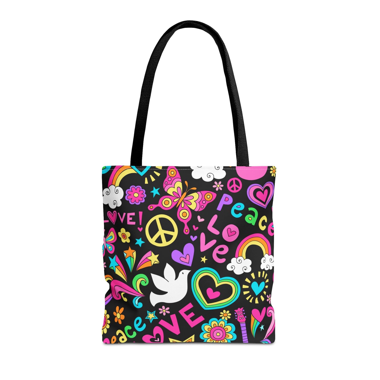 Fashionable Tote Bag (AOP), Stylish, Peace Lovers, Hippie Theme, Great Gift Idea for Birthdays, Holidays or Any Occasion for Anyone