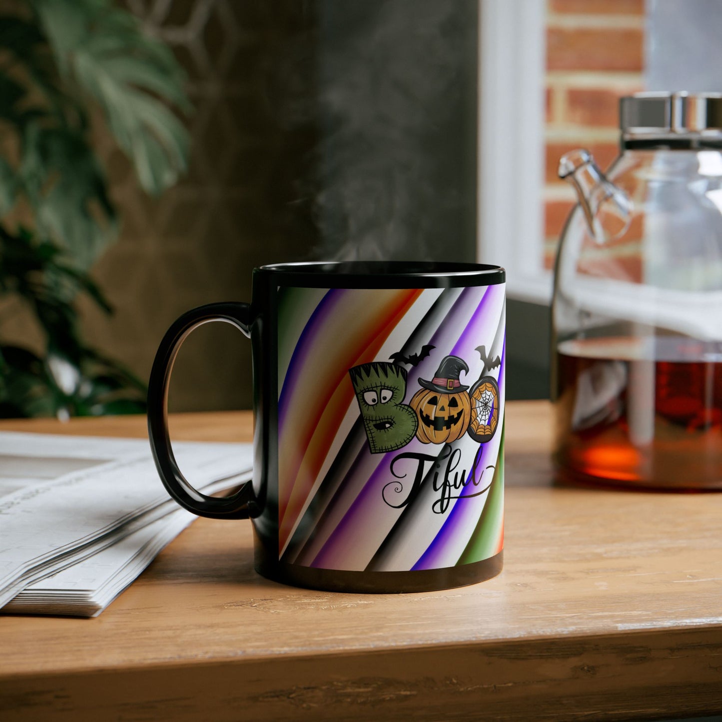 Halloween Theme Black Mug (11oz, 15oz), Cute Halloween Expression, Halloween Lovers, Coffee, Tea, Hot Chocolate Lovers, Great Gift Idea for Anyone