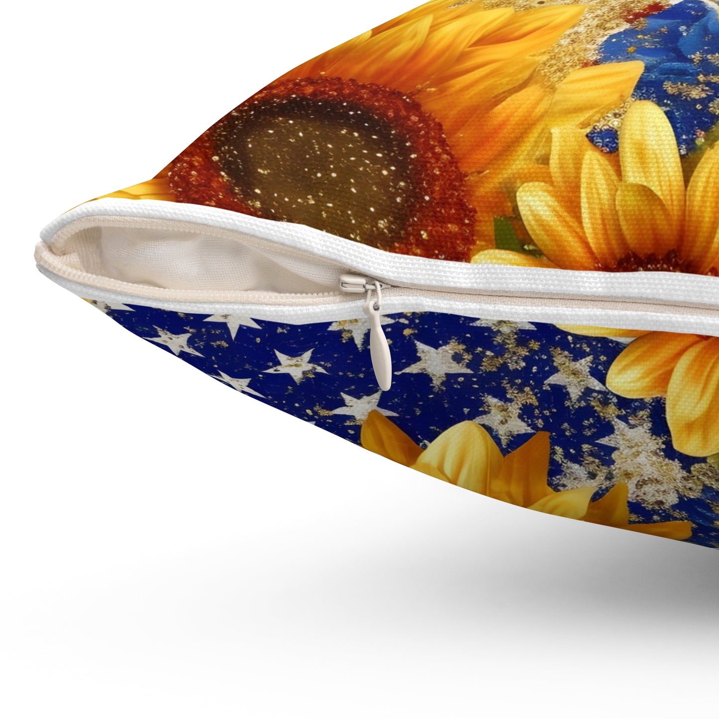 Patriotic with Sunflowers Spun Polyester Square Pillow, Home or Office Decor, Accent for Any Room, Festive for the Holiday or Everyday