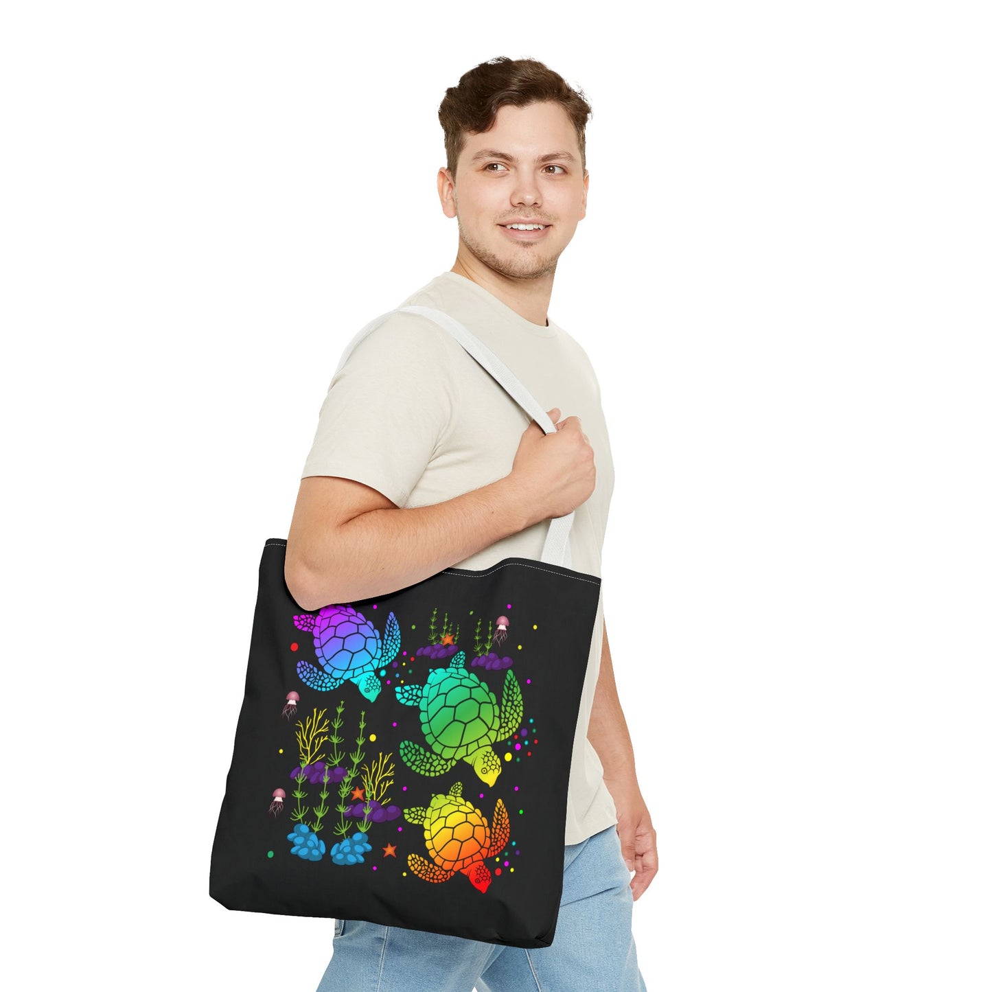 Rainbow Turtle Tote Bag - Eco-Friendly Reusable Shopper, Beach Bag, Gift for Ocean Lovers, Summer Fun, Art Tote