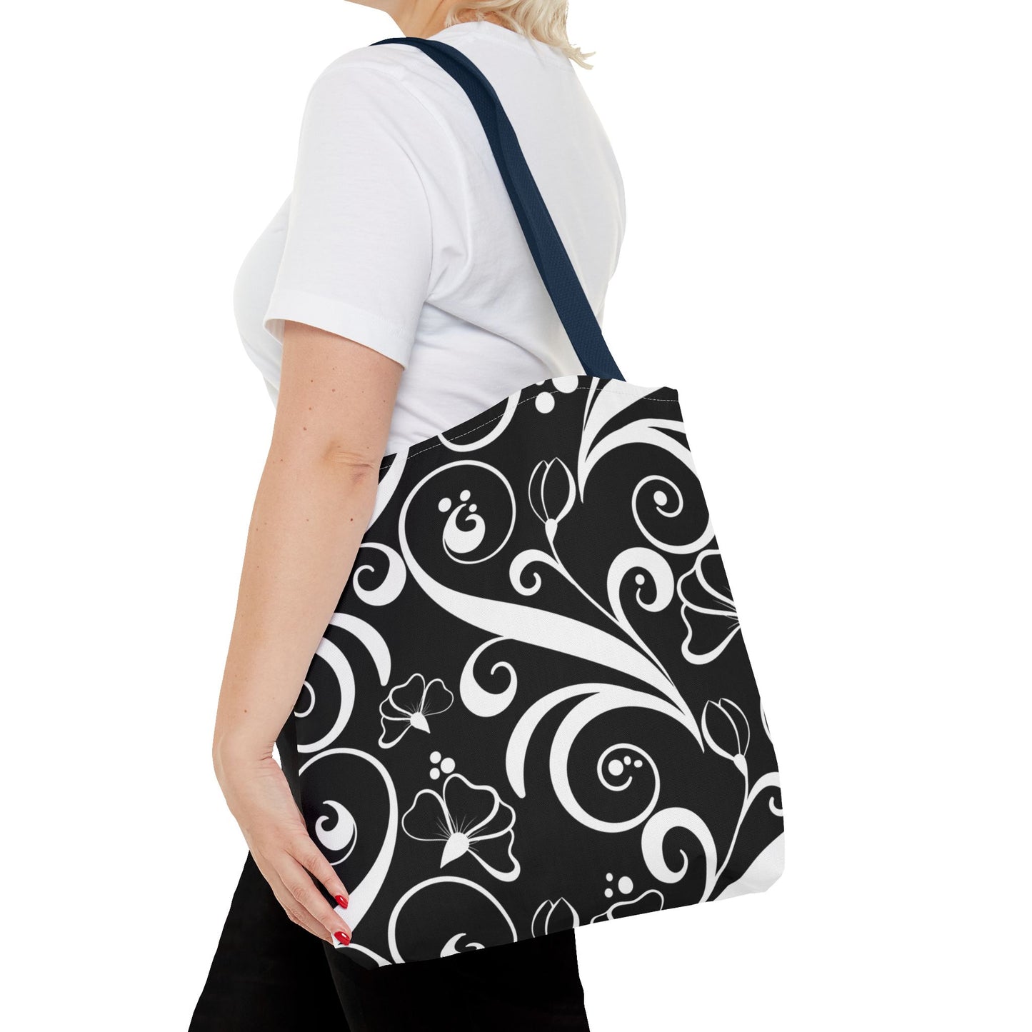 Fashionable Black and White Pattern Tote Bag (AOP), Stylish, Great Gift Idea for Birthdays, Holidays, Any Occasion for Anyone
