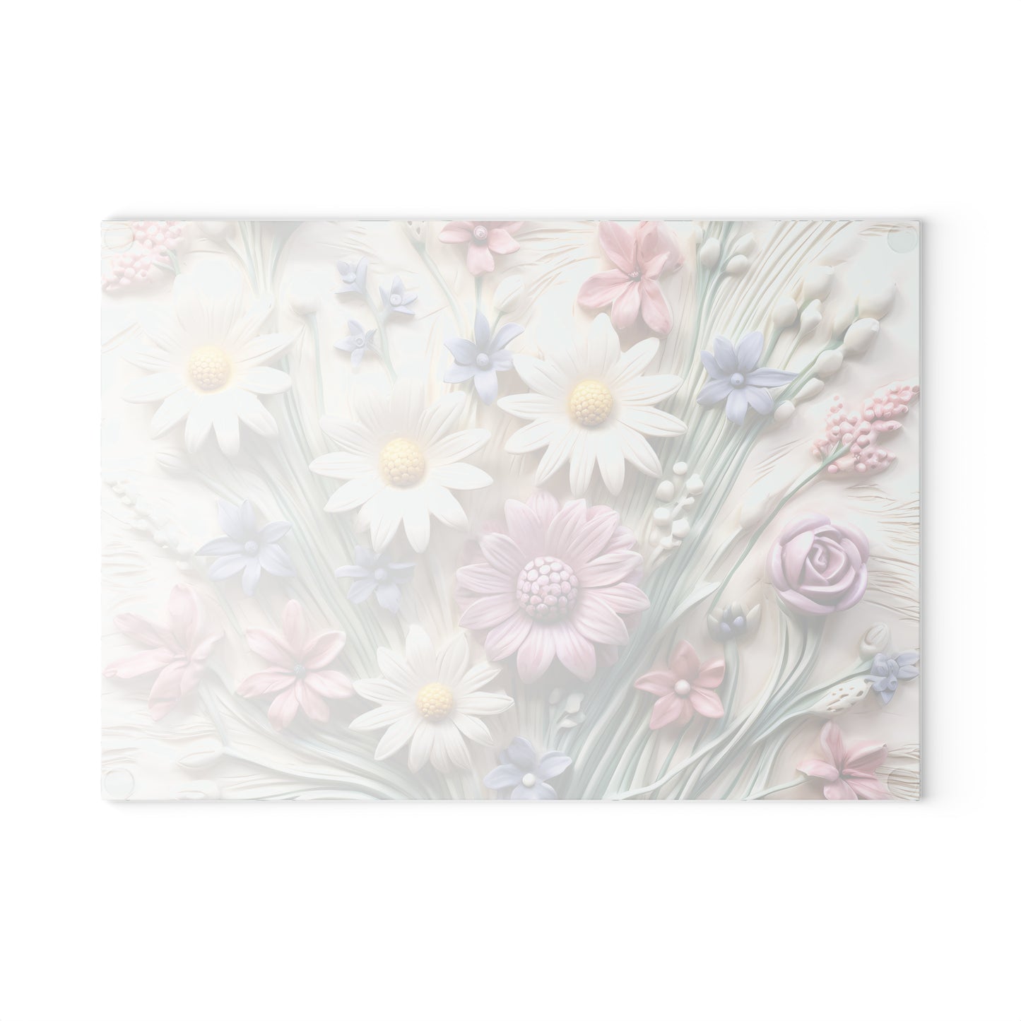 Floral Glass Cutting Board with Embossed Flower Design