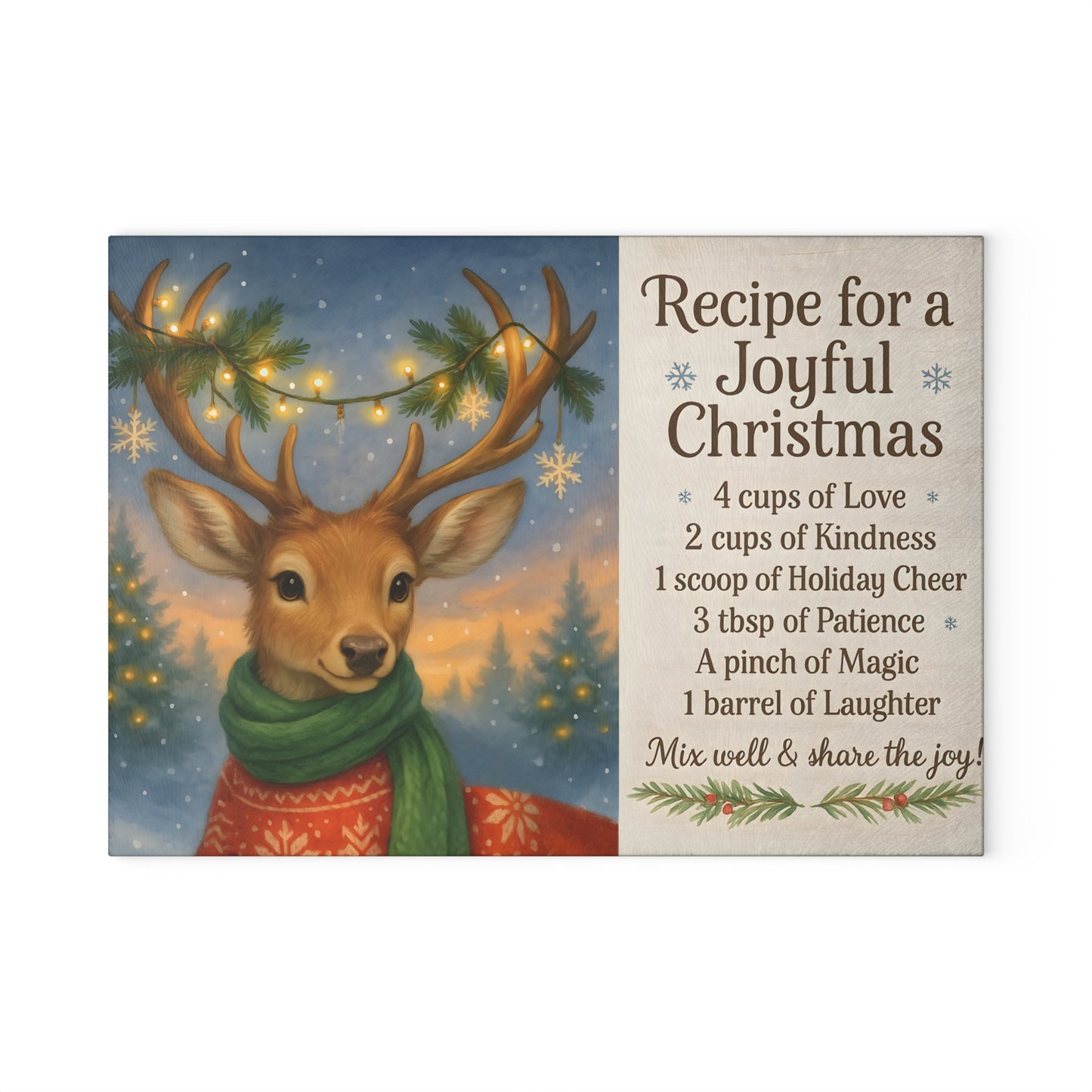 Joyful Christmas Recipe Glass Cutting Board