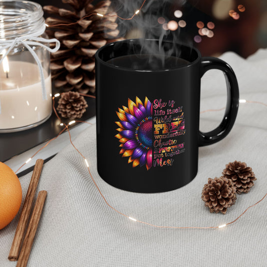 Inspirational Black Mug with Colorful Flower Design - Perfect Gift for Women