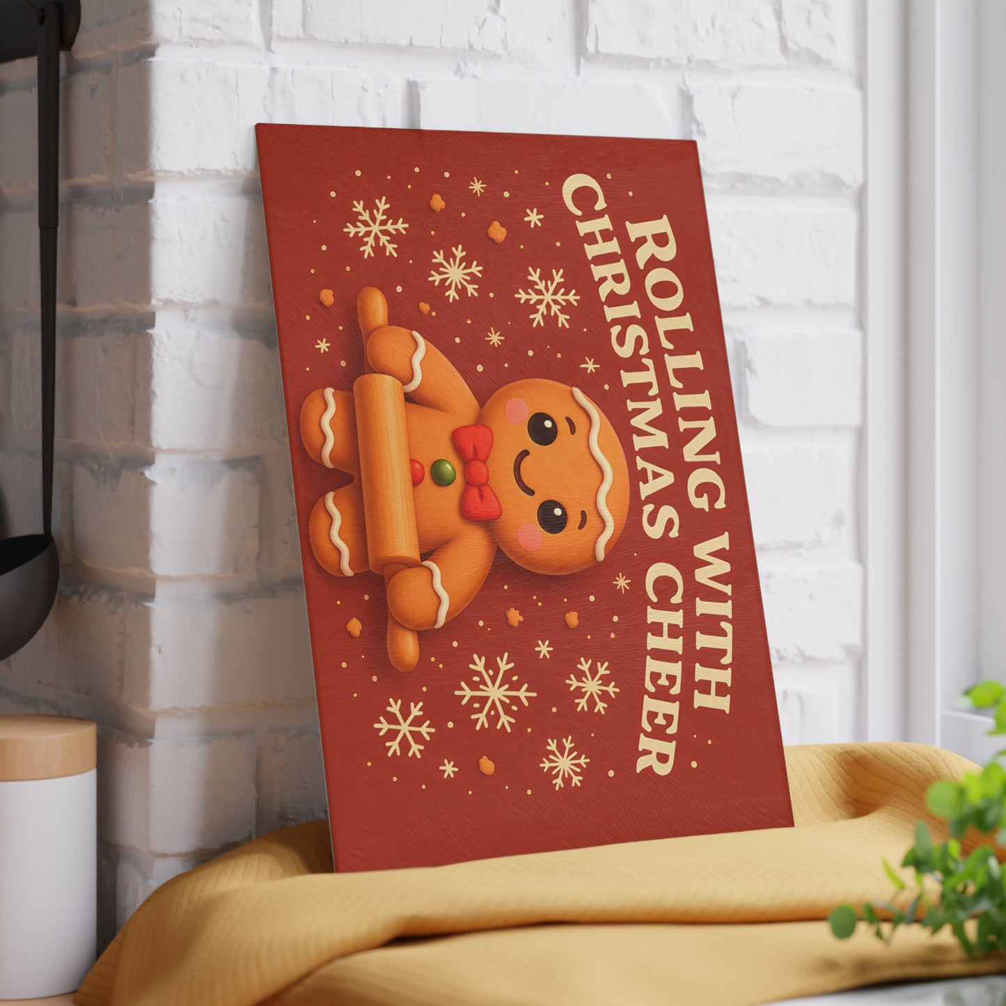 Gingerbread Christmas Glass Cutting Board - Rolling With Cheer