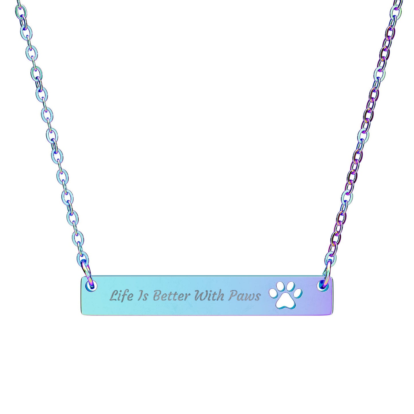 Life Is Better With Paws Necklace - Paw Cutout Bar Pendant Pet Memorial Jewelry