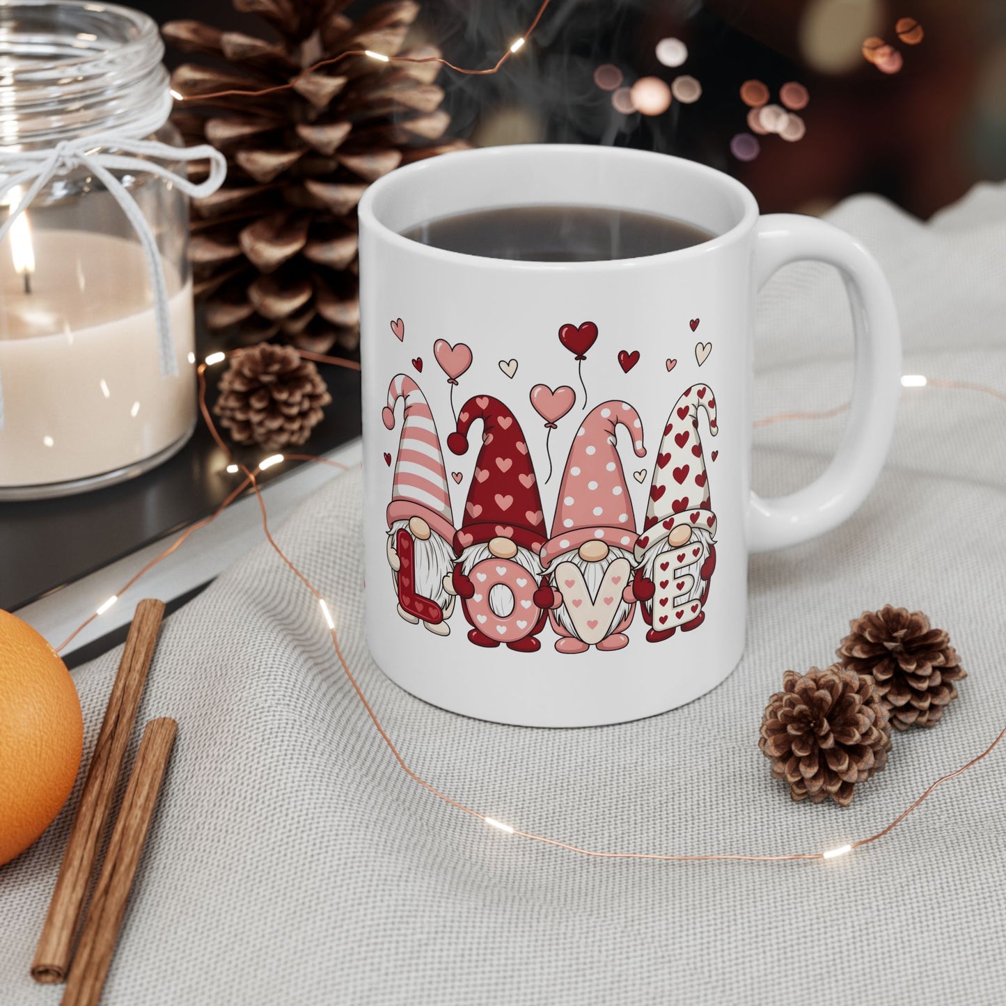 Valentine Gnome Mug (11oz, 15oz) — XOXO Heart Coffee Cup